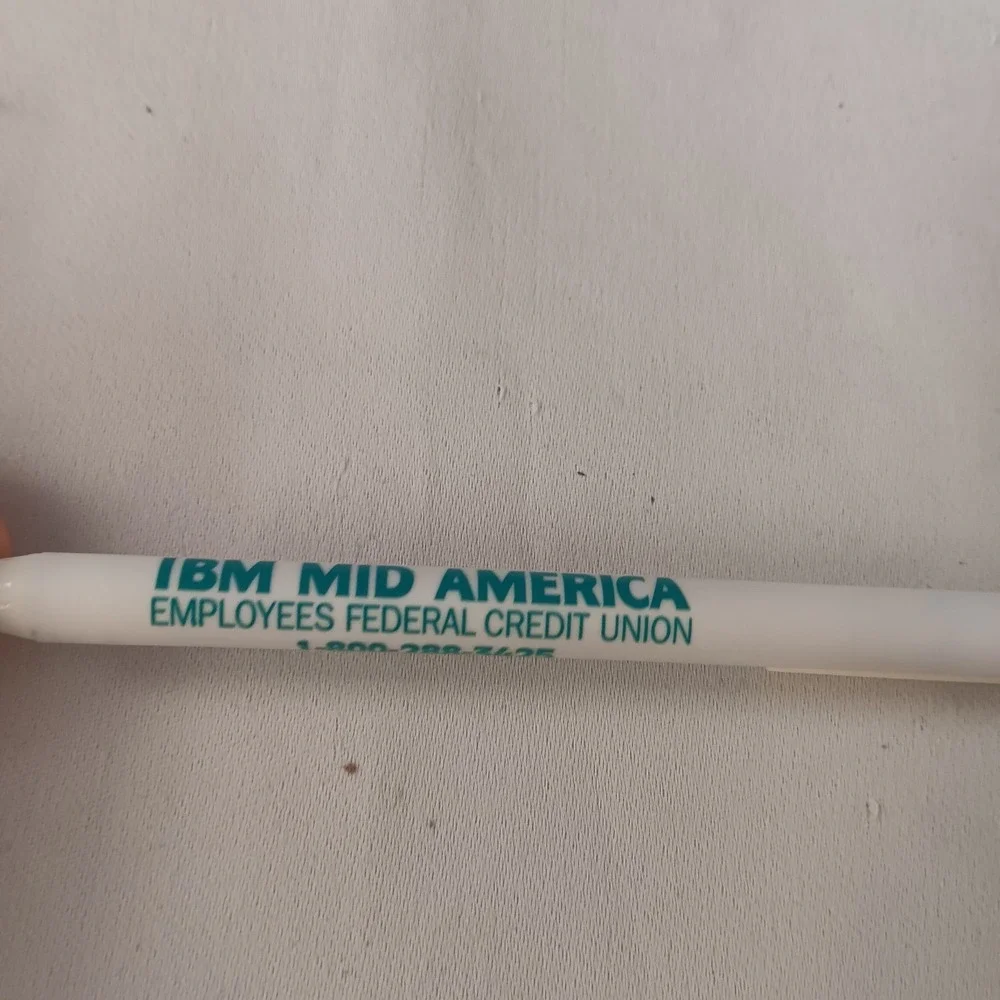 IBM Mid America Employees Federal Credit Union Ballpoint Pen White Vintage Promo